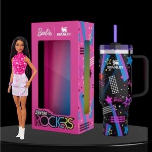 STANLEY x BARBIE 65th Anniversary 80’ ROCKERS Quencher 40oz & Barbie Rocker doll